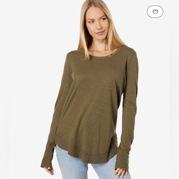 Bobi Rib Mix Crewneck Long Sleeve Tee In Olive Tree Size XS NWT - Picture 1 of 5
